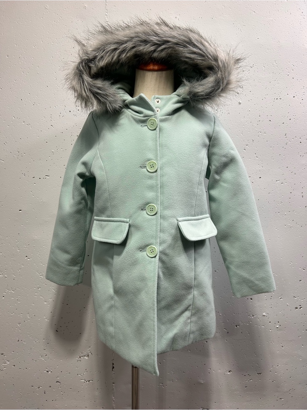 Cat & Jack Girls Mint Green Faux Wool Jacket XS